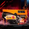 The orange micro electric winch is a small portable hoist with a load capacity of 100kg Specification image